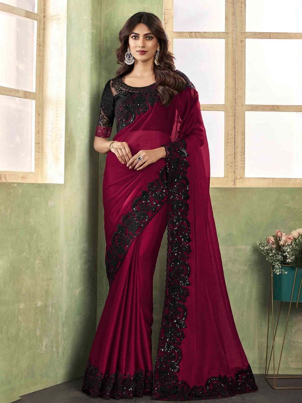 Deep Claret Two Tone Chiffon Silk Saree